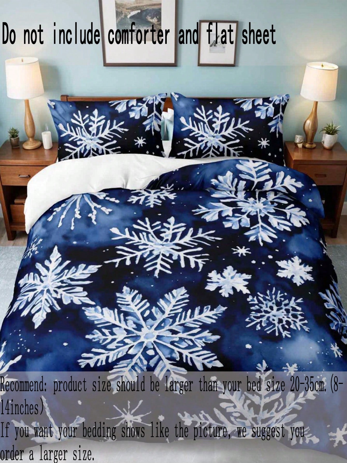 Christmas Bedding Set Blue Snowflakes Christmas Duvet Cover Set, Christmas Printed 3 Pieces Christmas Room Decorations Comforter Cover Soft Microfiber Duvet Cover For Boys Girls 2 Pillowcases No Comforter Gifts For Christmas Blue