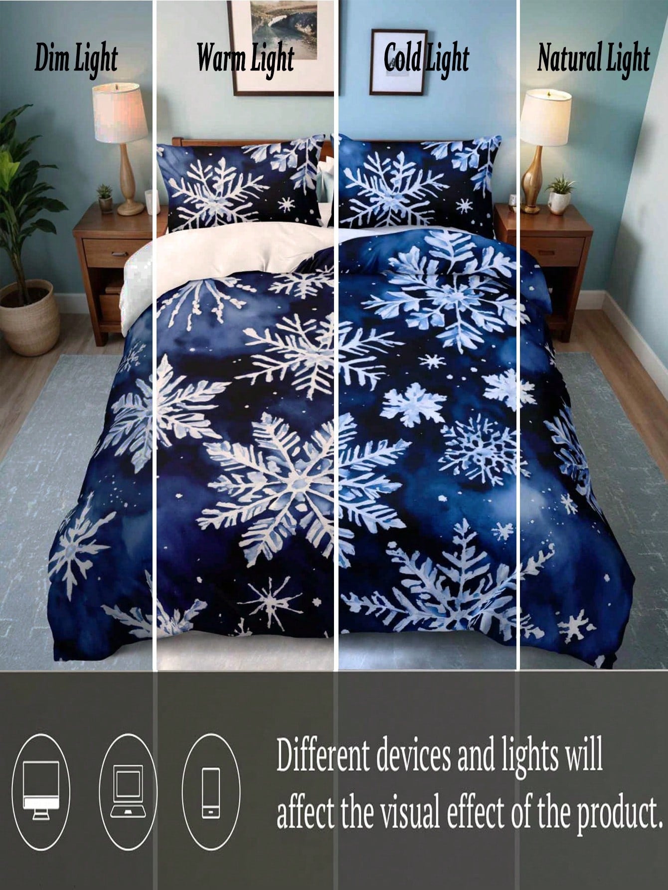 Christmas Bedding Set Blue Snowflakes Christmas Duvet Cover Set, Christmas Printed 3 Pieces Christmas Room Decorations Comforter Cover Soft Microfiber Duvet Cover For Boys Girls 2 Pillowcases No Comforter Gifts For Christmas Blue