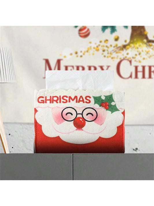 1pc Christmas Decoration, Creative Cartoon Santa Claus & Snowman Printed Tissue Box, Home & Dining Table Decor Multicolor