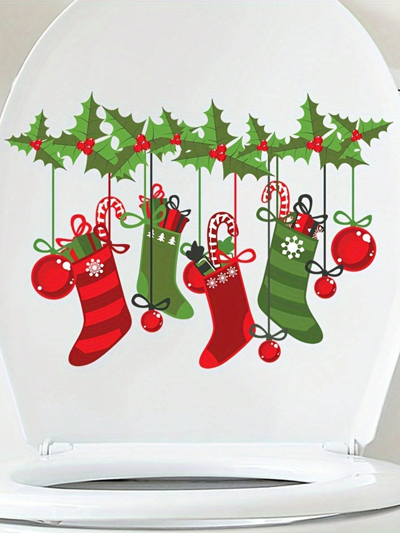 1 Pc Christmas Stocking Sticker With PVC Self-Adhesive Design, Suitable For Living Room, Bedroom, Hallway, Bathroom And Toilet, Smooth Surface, Asymmetrical Shape, Christmas Theme, Removable Design Multicolor