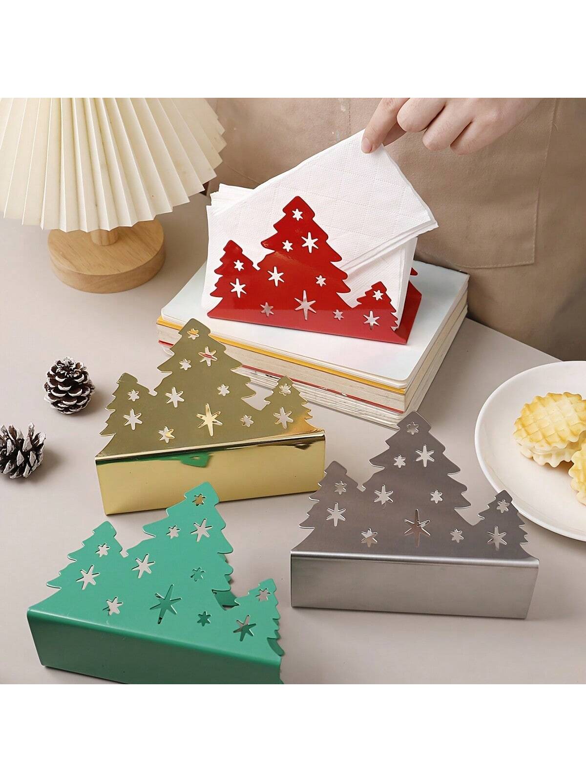 1pc Stainless Steel Napkin Holder, Creative Christmas Tree Paper Towel Stand, Vertical Paper Towel Rack For Hotel & Restaurant Multicolor