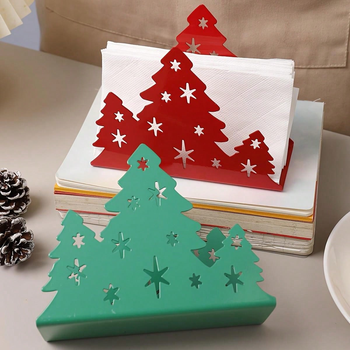 1pc Stainless Steel Napkin Holder, Creative Christmas Tree Paper Towel Stand, Vertical Paper Towel Rack For Hotel & Restaurant Multicolor