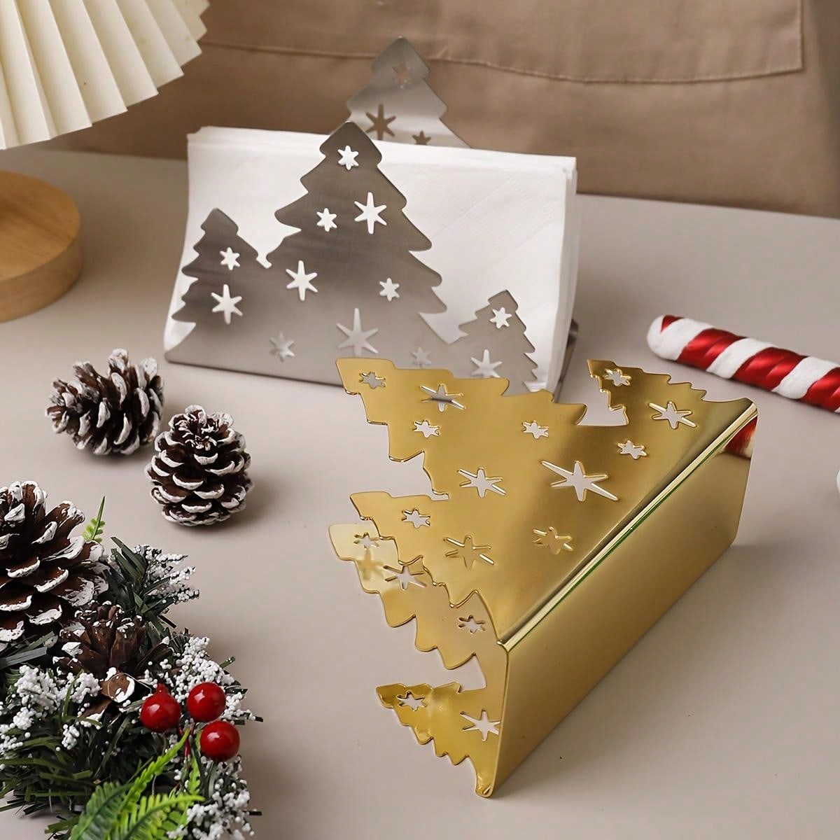 1pc Stainless Steel Napkin Holder, Creative Christmas Tree Paper Towel Stand, Vertical Paper Towel Rack For Hotel & Restaurant Multicolor