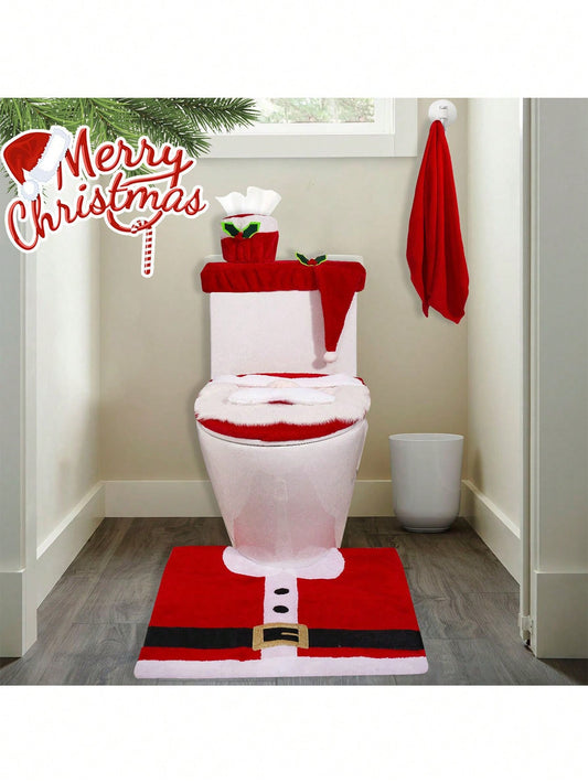 5pcs/Set Of Christmas Themed Bathroom Decoration Set Reusable Three-Dimensional Toilet Decoration Supplies Suitable For Christmas Parties And Home Bathroom Decoration Props Multicolor