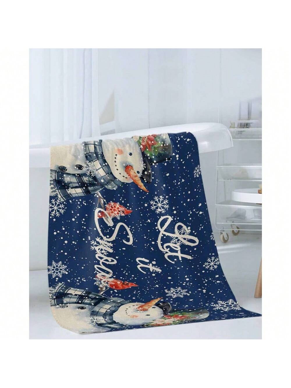 Christmas Blue Bath Towels For Bathroom Set - Luxury Microfiber Towels Gifts For Women,Quick Dry Beach Kitchen Hand Hair Face Towel And Dish Washcloth,Winter Snowman Snowflake Bird Retro Towels+Set 1