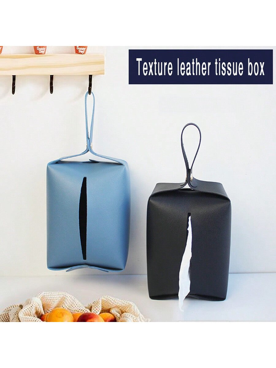 1pc Hanging Car Tissue Box, Modern Minimalist PVC Leather Tissue Holder, Bohemian Style Black & White Solid Color Tissue Holder Multicolor