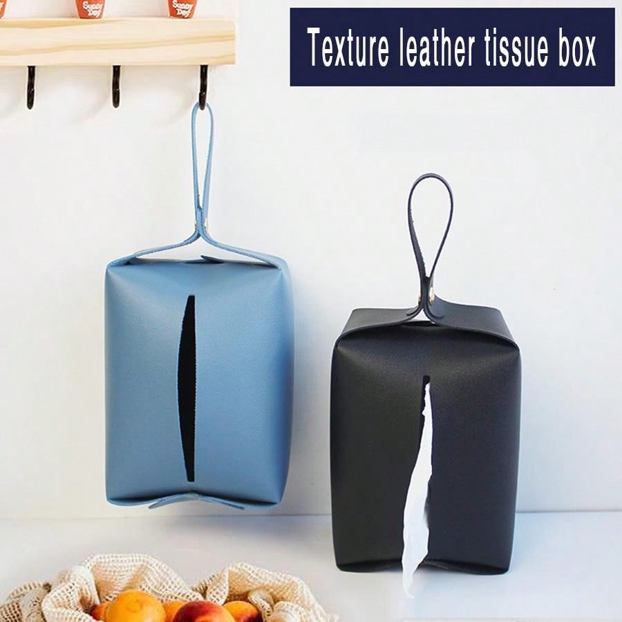 1pc Hanging Car Tissue Box, Modern Minimalist PVC Leather Tissue Holder, Bohemian Style Black & White Solid Color Tissue Holder Multicolor