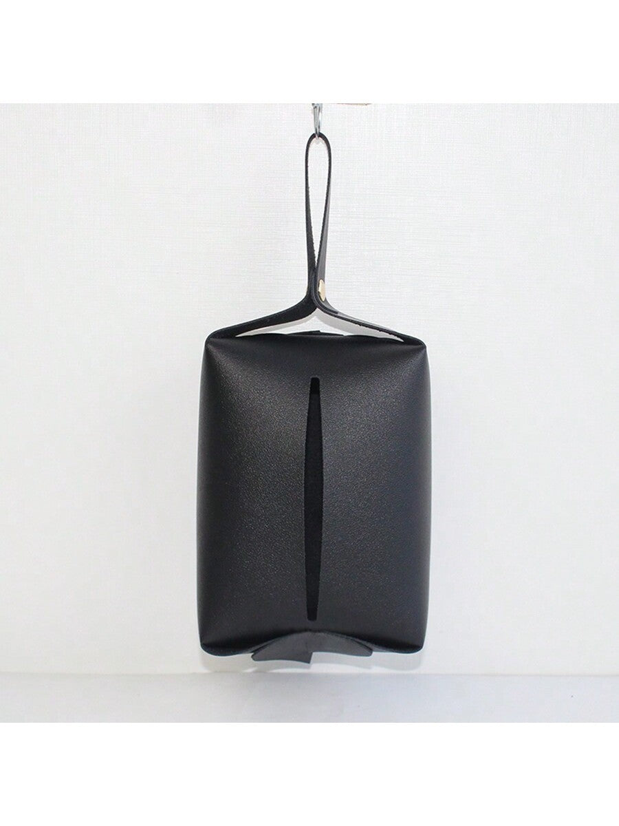 1pc Hanging Car Tissue Box, Modern Minimalist PVC Leather Tissue Holder, Bohemian Style Black & White Solid Color Tissue Holder Multicolor