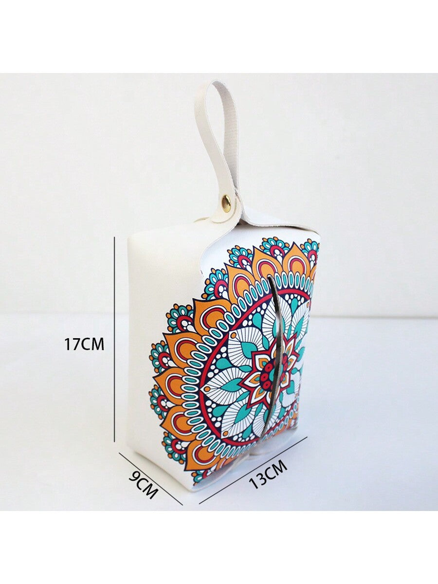 1pc Hanging Car Tissue Box, Modern Minimalist PVC Leather Tissue Holder, Bohemian Style Black & White Solid Color Tissue Holder Multicolor