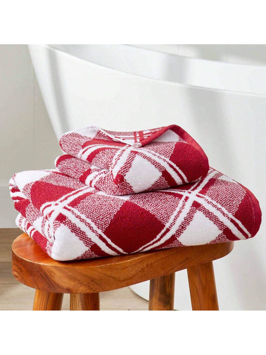 Signature Soft Towel - Ultra Soft, Absorbent & Fade Resistant | USA-Grown Cotton With PureLOFT® Technology Holiday 2PK Bath Towel Set, Christmas Redplaid