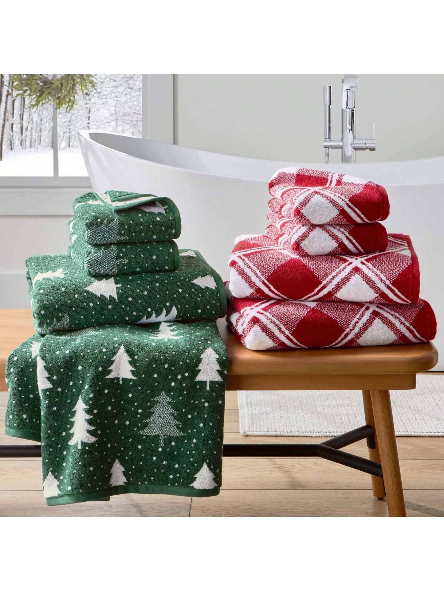 Signature Soft Towel - Ultra Soft, Absorbent & Fade Resistant | USA-Grown Cotton With PureLOFT® Technology Holiday 2PK Bath Towel Set, Christmas Redplaid