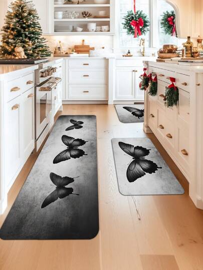 Christmas Tree Printed Kitchen Carpet - Non Slip, Durable, Machine Washable Entrance Mat, Suitable For Home, Office, Laundry - Quick Drying, Comfortable Bracket Design, Made Of Thick Flannel Material White