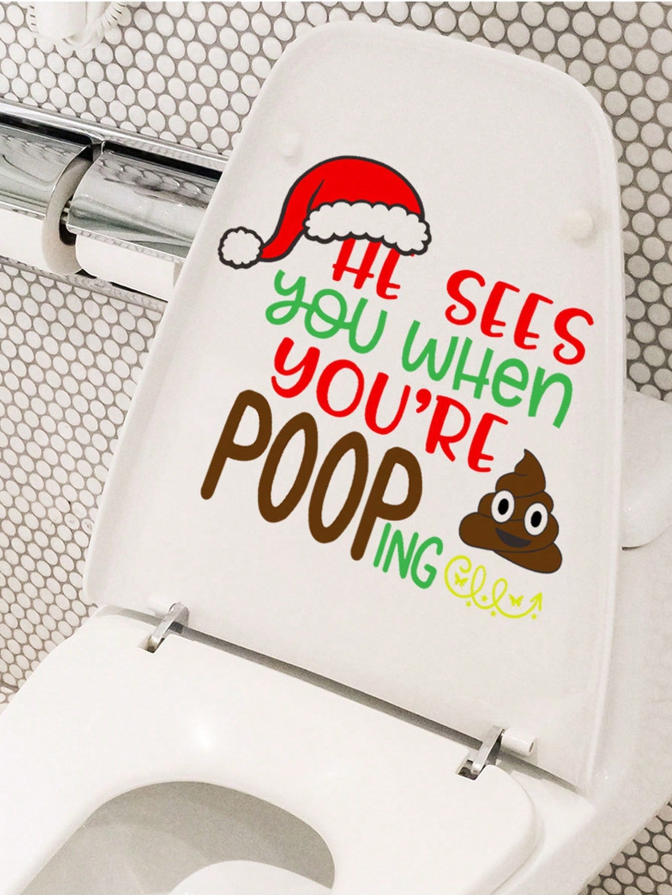 mama look 1pc Christmas Day Lovely Snowman Toilet Stickers For Bathroom Closestool Toilet Seat Decal Decor Removable PVC Decal Toilet Seat DIY Mural Home Bathroom Decor Red