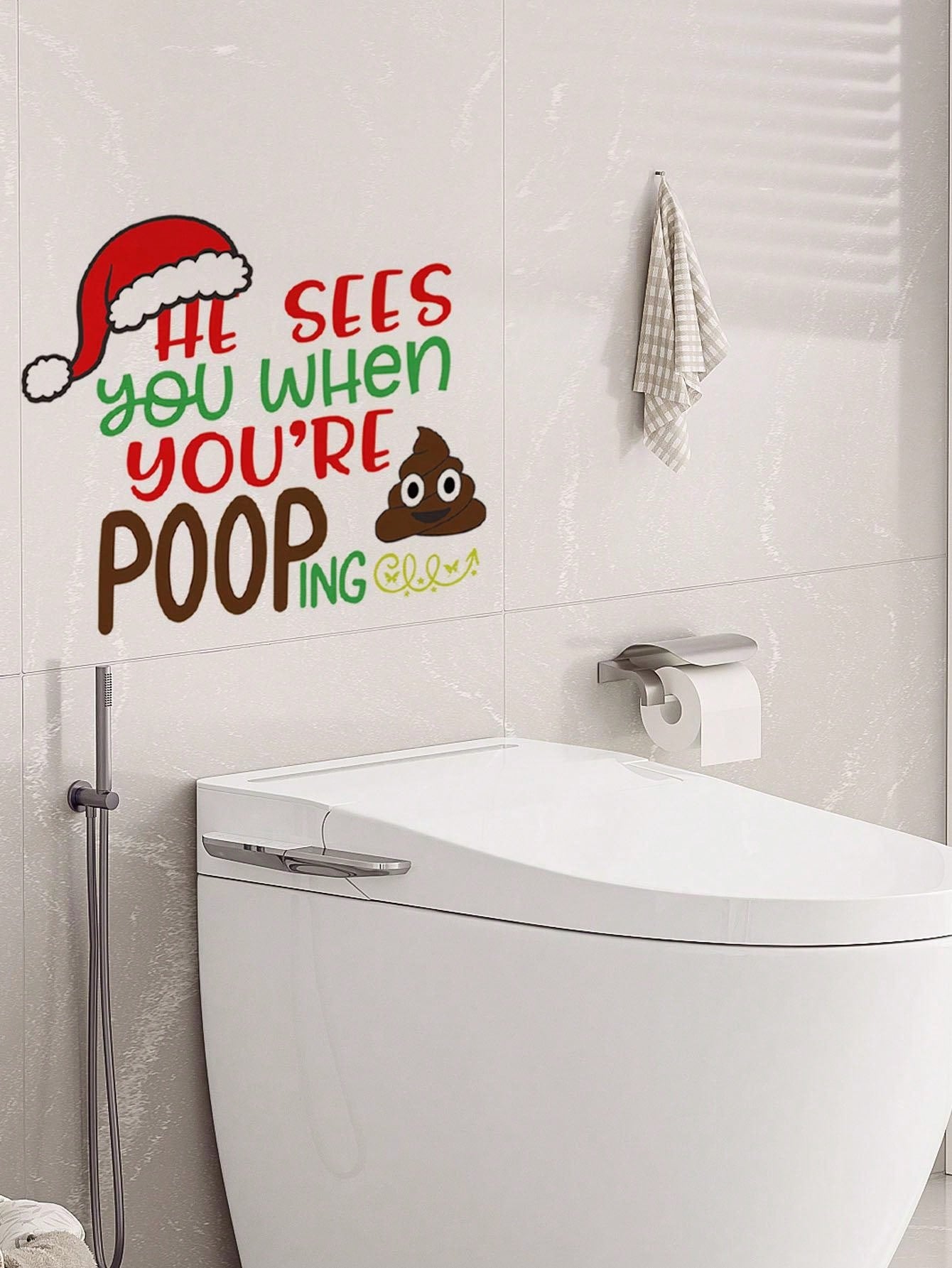 mama look 1pc Christmas Day Lovely Snowman Toilet Stickers For Bathroom Closestool Toilet Seat Decal Decor Removable PVC Decal Toilet Seat DIY Mural Home Bathroom Decor Red