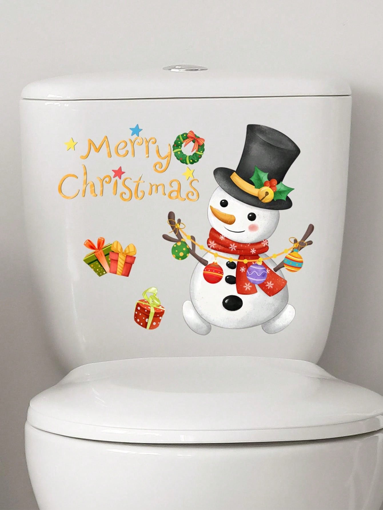 mama look 1pc Christmas Day Lovely Snowman Toilet Stickers For Bathroom Closestool Toilet Seat Decal Decor Removable PVC Decal Toilet Seat DIY Mural Home Bathroom Decor Red