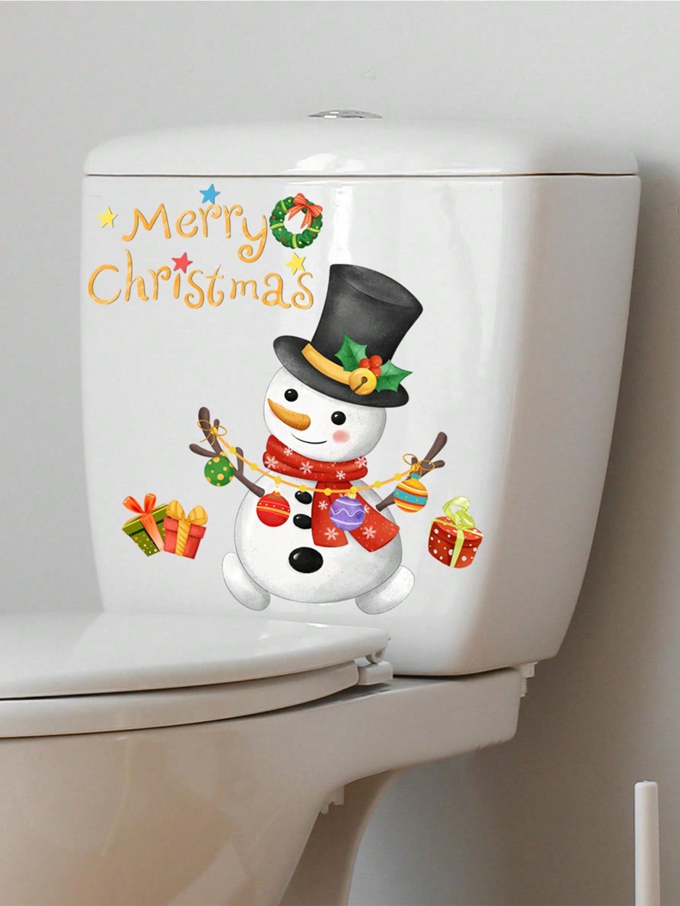 mama look 1pc Christmas Day Lovely Snowman Toilet Stickers For Bathroom Closestool Toilet Seat Decal Decor Removable PVC Decal Toilet Seat DIY Mural Home Bathroom Decor Red