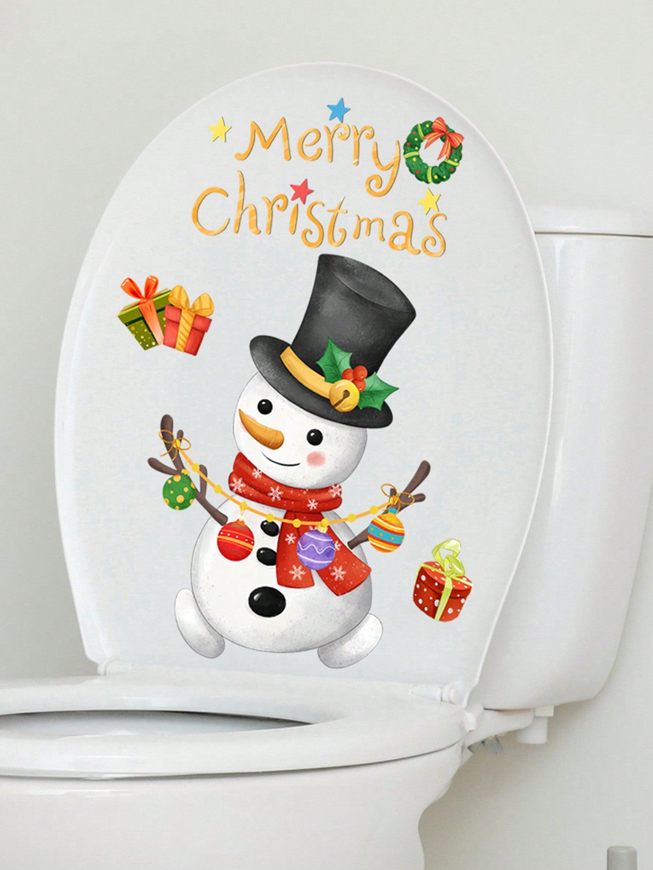 mama look 1pc Christmas Day Lovely Snowman Toilet Stickers For Bathroom Closestool Toilet Seat Decal Decor Removable PVC Decal Toilet Seat DIY Mural Home Bathroom Decor Red