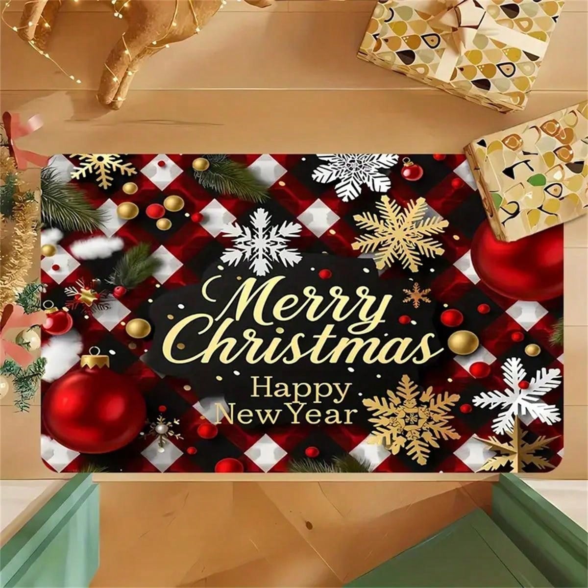 1pc Christmas Holiday Doormat, Holiday Print, Super Soft Flannel, Non-Slip, Machine Washable, Rectangular, Polyester, Indoor/Outdoor Use, Farmhouse Kitchen Patio Rug, Bathroom Entry Rug, Rustic Camper Design, Modern Style DS-2