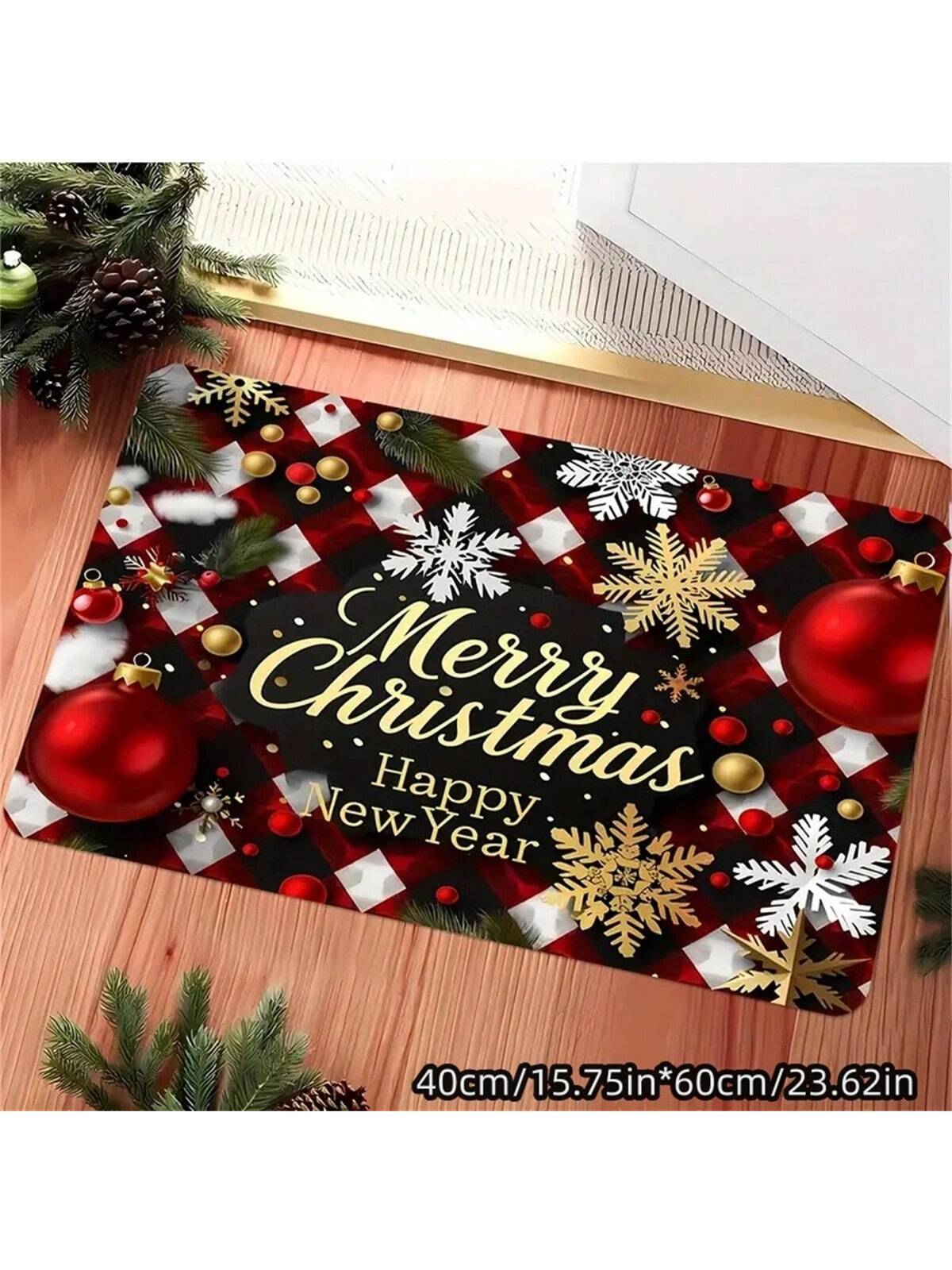 1pc Christmas Holiday Doormat, Holiday Print, Super Soft Flannel, Non-Slip, Machine Washable, Rectangular, Polyester, Indoor/Outdoor Use, Farmhouse Kitchen Patio Rug, Bathroom Entry Rug, Rustic Camper Design, Modern Style DS-2