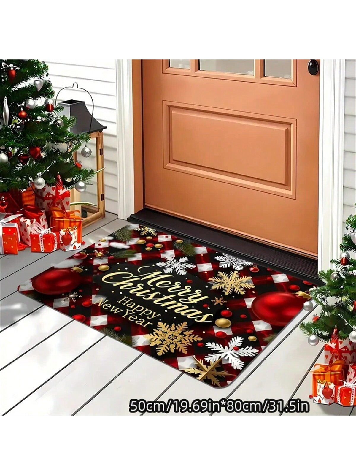 1pc Christmas Holiday Doormat, Holiday Print, Super Soft Flannel, Non-Slip, Machine Washable, Rectangular, Polyester, Indoor/Outdoor Use, Farmhouse Kitchen Patio Rug, Bathroom Entry Rug, Rustic Camper Design, Modern Style DS-2