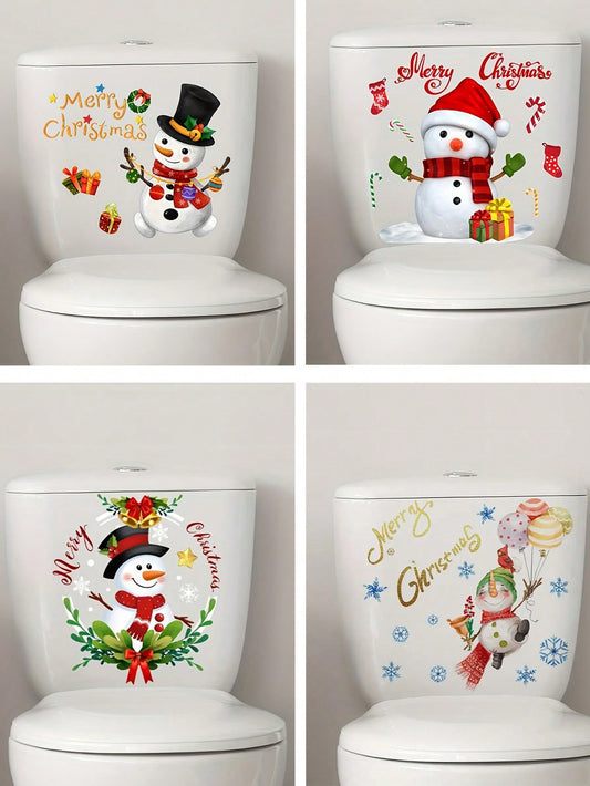 1 PC Christmas Toilet Seat Sticker, Merry Christmas Snowman Christmas Wall And Window Stickers, Removable Decal Paper Decoration Sticker, Bathroom Accessories, Christmas Decoration Christmas Ornaments Multicolor