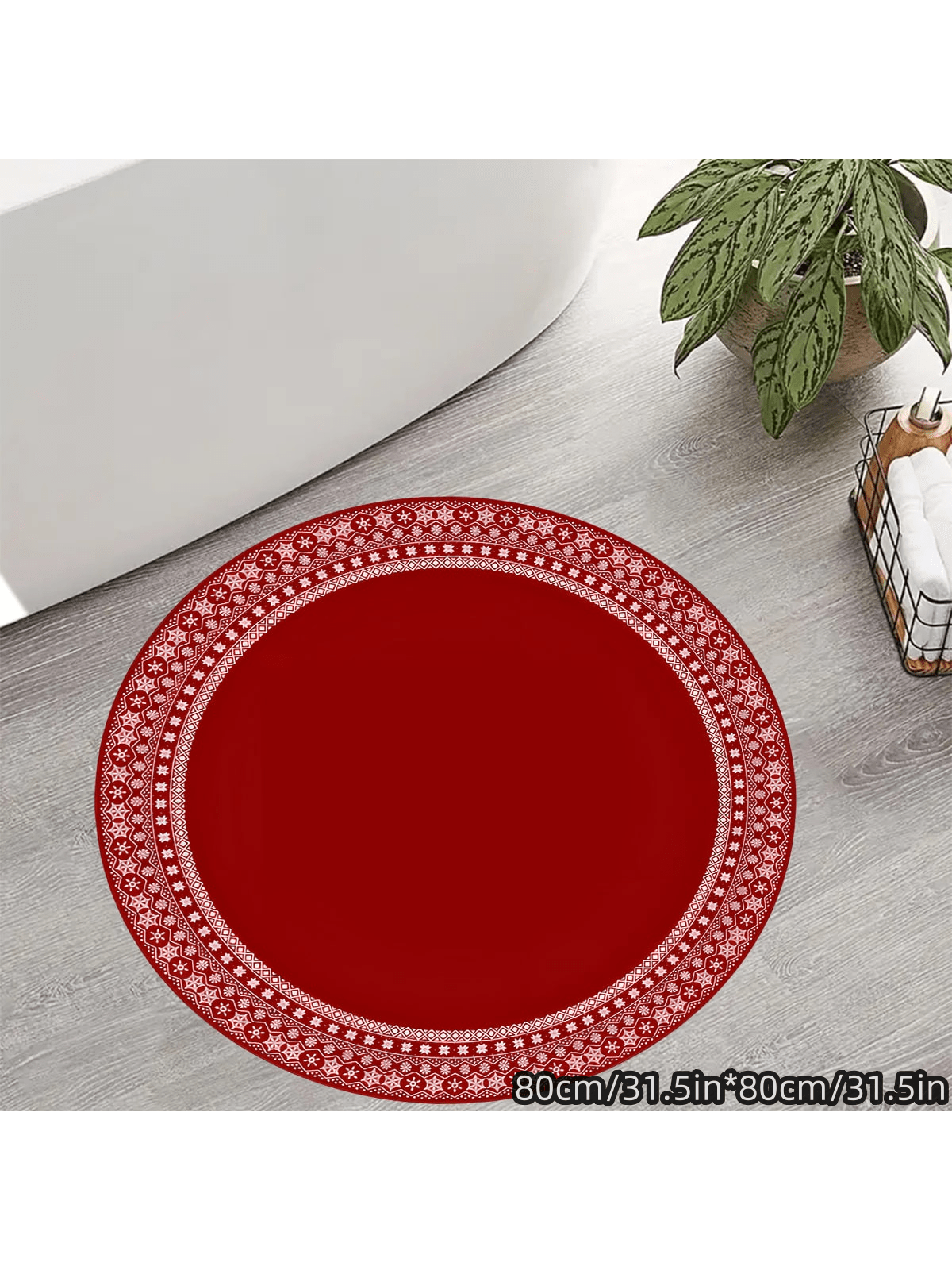 1pc Christmas Tree Decorative Floor Mat, Large Christmas Circle Carpet, Thick Washable Anti-Slip Rug, New Year Carpet, Plush Surrounding Mat Suitable For Living Room Bedroom Entrance, Home Decor Red