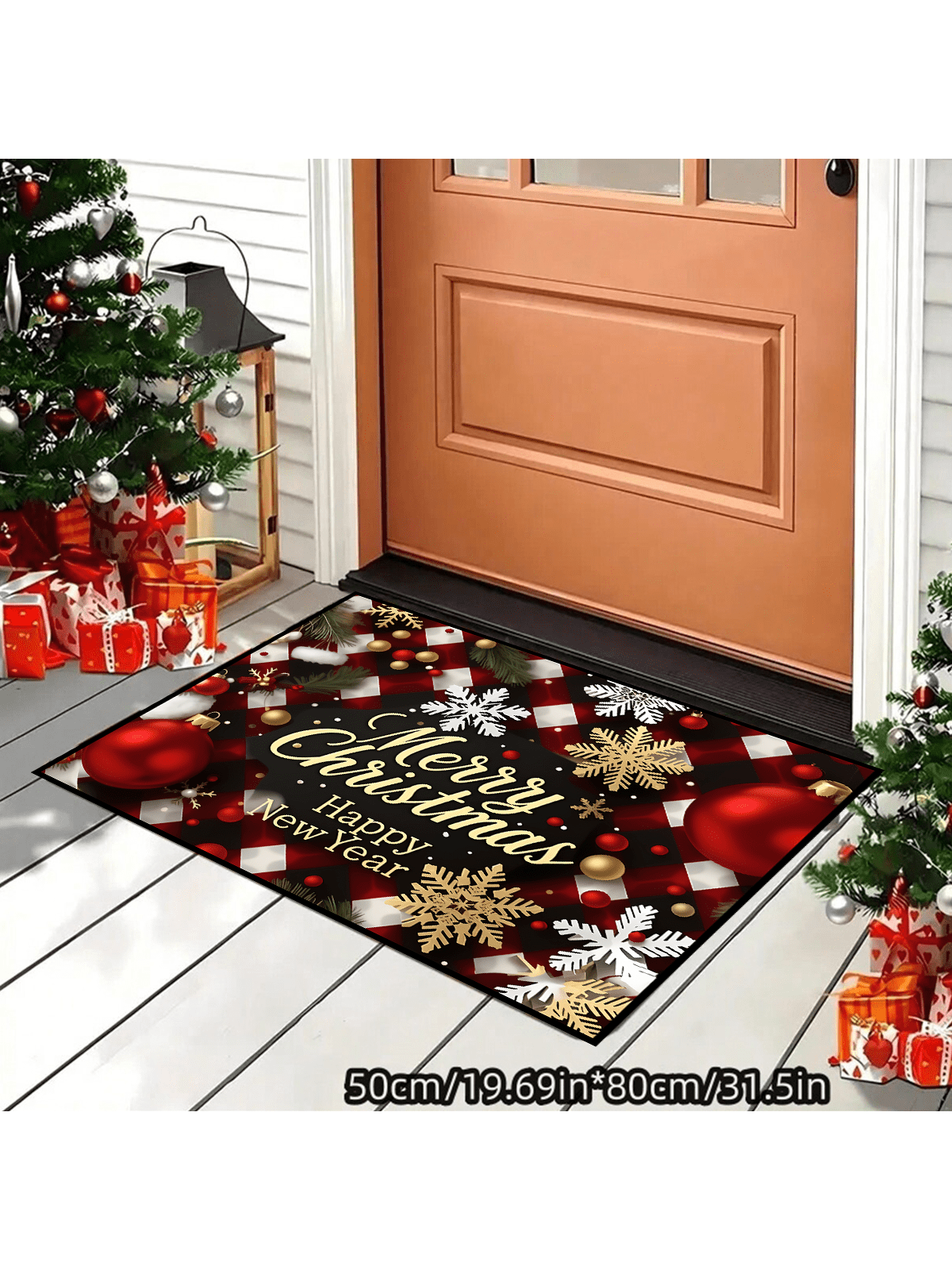 1pc Christmas Holiday Doormat, Holiday Print, Super Soft Flannel, Non-Slip, Machine Washable, Rectangular, Polyester, Indoor/Outdoor Use, Farmhouse Kitchen Patio Rug, Bathroom Entry Rug, Rustic Camper Design, Modern Style DS-2