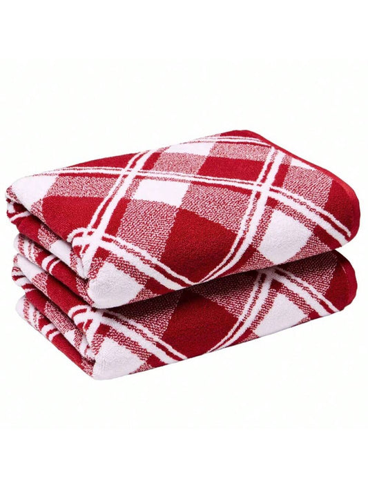 Holiday 2PK Bath Towel Set Red Christmas Plaid Redplaid