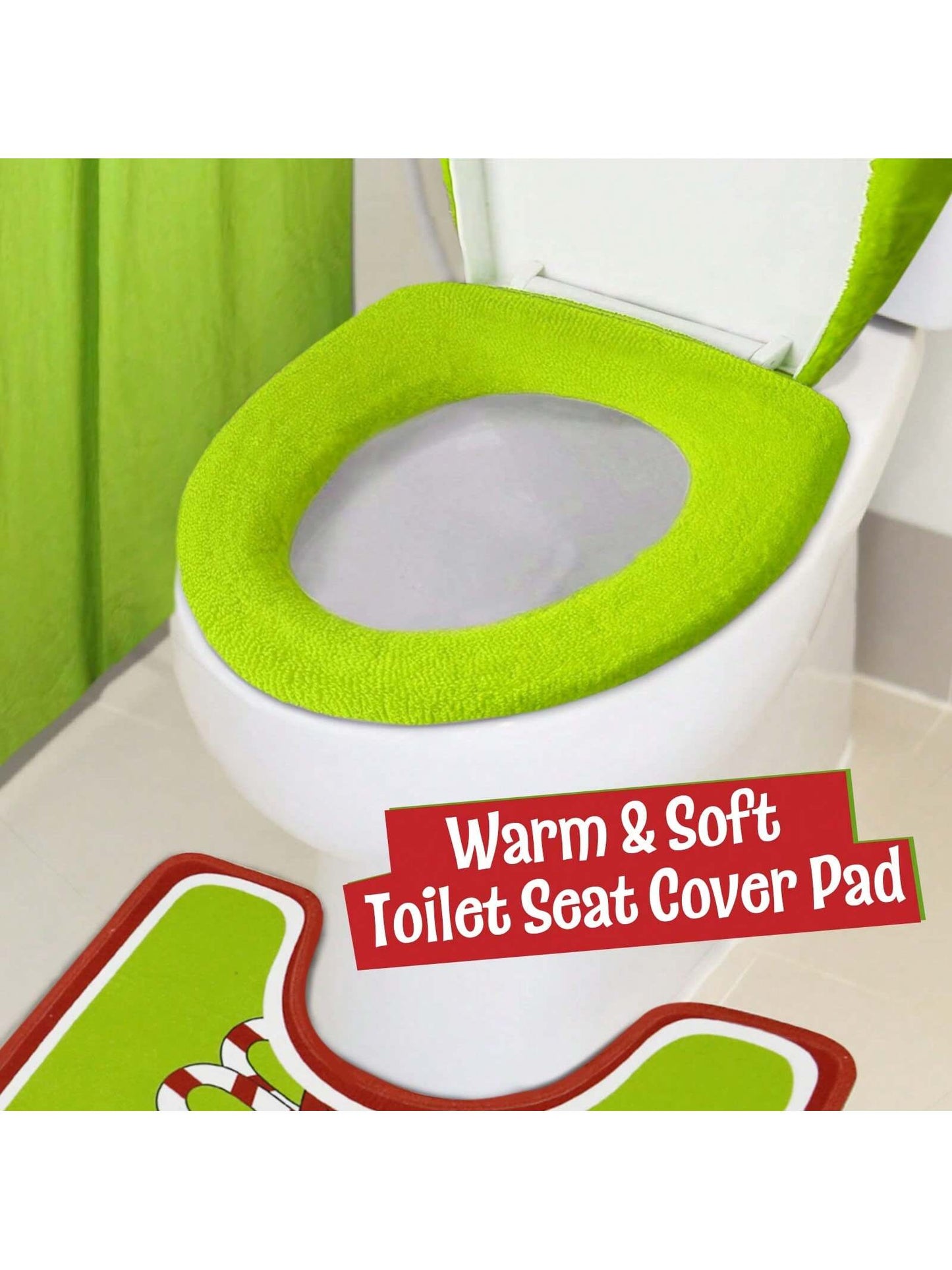 Christmas Decoration - Christmas Bathroom Sets - Indoor Home Bathroom With Creative Light Luxury Christmas Decorative Toilet Cover And Rug Three Piece Set Green