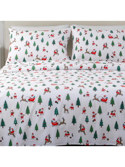 Christmas Flannel Sheet Set Full Size - 100% Turkish Cotton, Double-Brushed, Winter Bed Sheets - Ultra-Soft, Cozy, 4-Piece Christmas Bedding Set (Santa) Santa