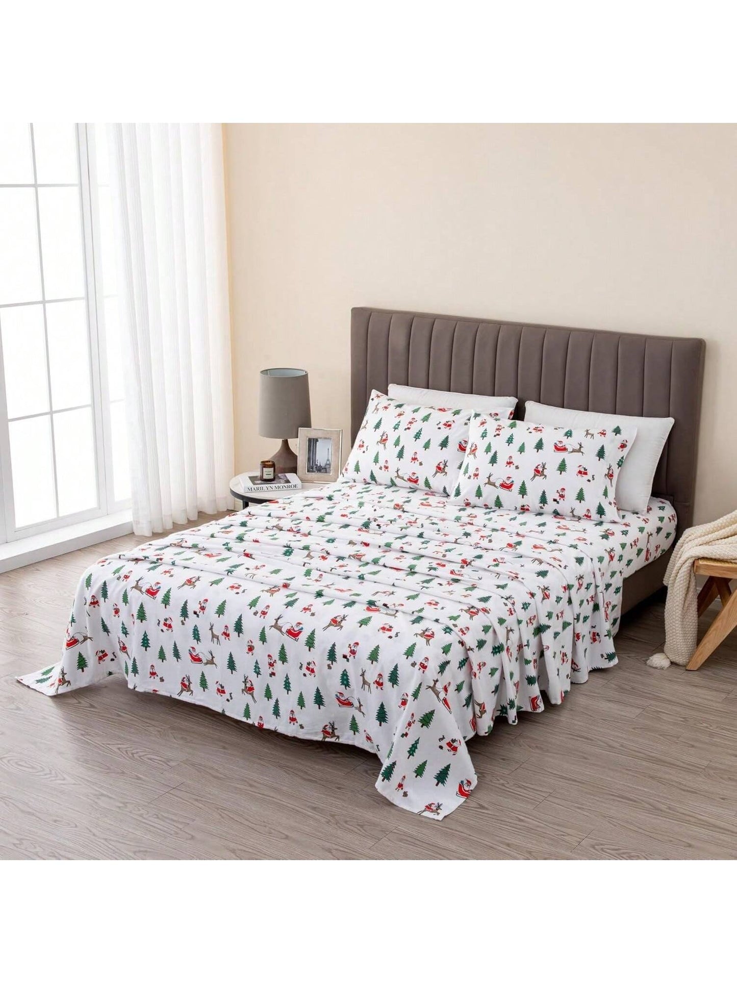 Christmas Flannel Sheet Set Full Size - 100% Turkish Cotton, Double-Brushed, Winter Bed Sheets - Ultra-Soft, Cozy, 4-Piece Christmas Bedding Set (Santa) Santa