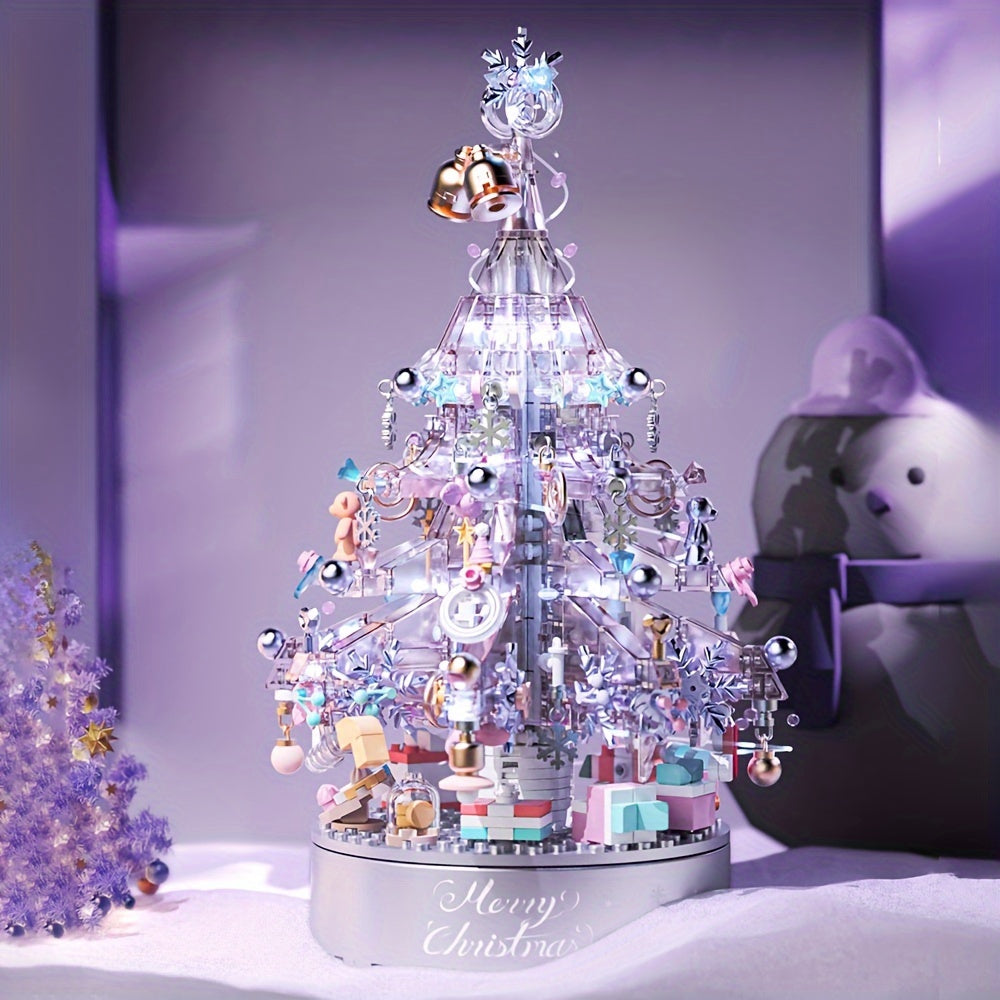 Purple Christmas Tree Music Box Building Blocks With Light And Gift Bag ToysGifts For Adult Home Decoration