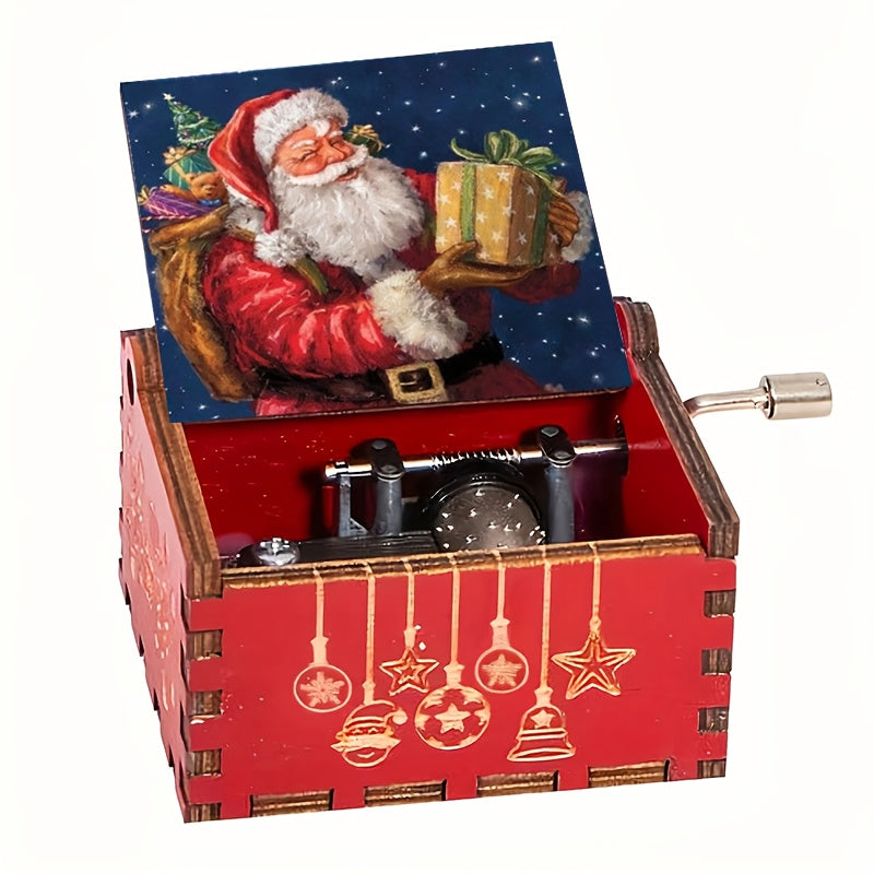 1pc Hand-Cranked Wooden Music Box with Santa Claus Design - Perfect Christmas & Birthday Gift for Friends, Family, and Loved Ones