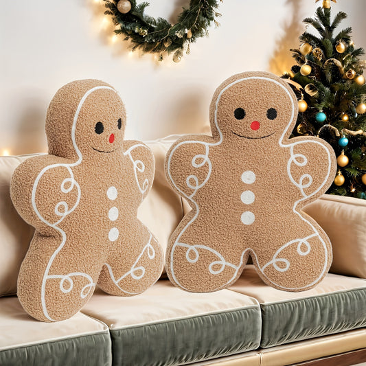 Christmas Gingerbread Man Happy Throw Pillow, Cute Creative Festive Atmosphere Decoration, Christmas Gingerbread Shaped Pillow Christmas Decoration Pillow, Sofa, Living Room Bed, Home Sofa Gingerbread Man Pillow, Christmas Decoration