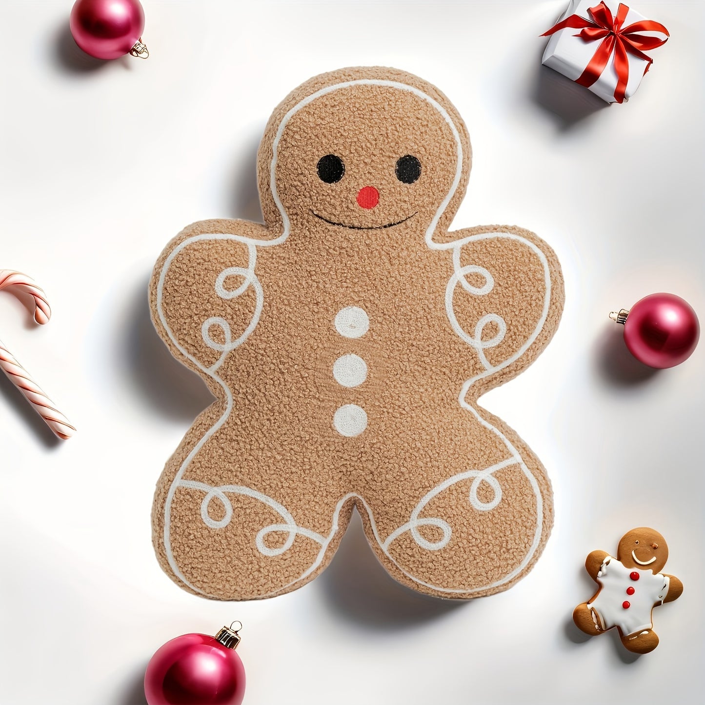 Christmas Gingerbread Man Happy Throw Pillow, Cute Creative Festive Atmosphere Decoration, Christmas Gingerbread Shaped Pillow Christmas Decoration Pillow, Sofa, Living Room Bed, Home Sofa Gingerbread Man Pillow, Christmas Decoration