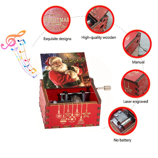 1pc Hand-Cranked Wooden Music Box with Santa & Christmas Stocking Design - Perfect Holiday Gift for Friends, Family, and Birthdays, Best for Christmas, Perfect for Room Decor