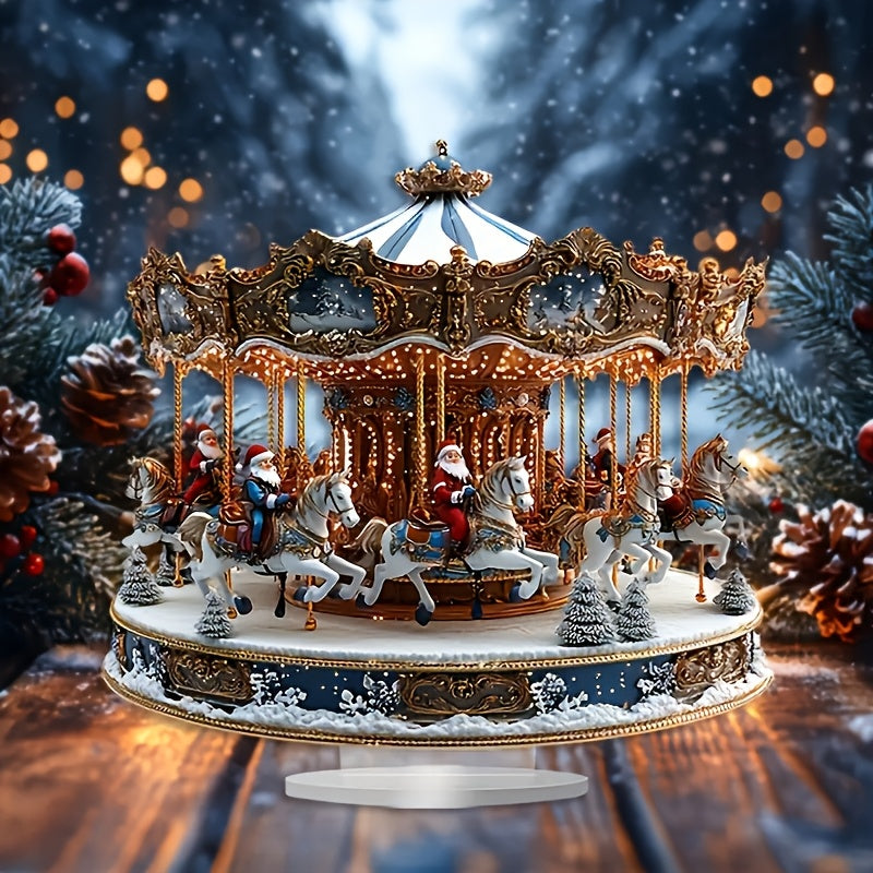 Boho Chic Santa Claus Acrylic Carousel Music Box - Perfect Christmas Gift for Home & Office Decor, Best for Christmas