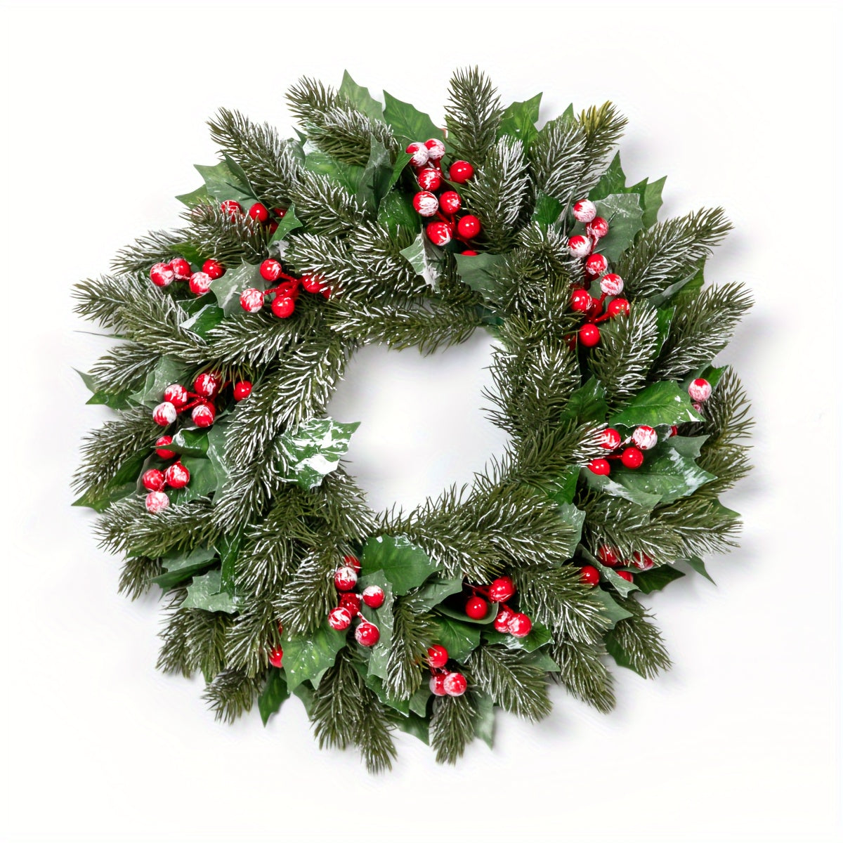 1pc Festive Artificial Christmas Wreath, 15.7in Holiday Garland with Red Berries, Versatile Decoration for Outdoor, Garden, Patio, Home, Dining, Wall, Wedding, Birthday, New Year, Valentine'S Day - No Feathers, Power-Free