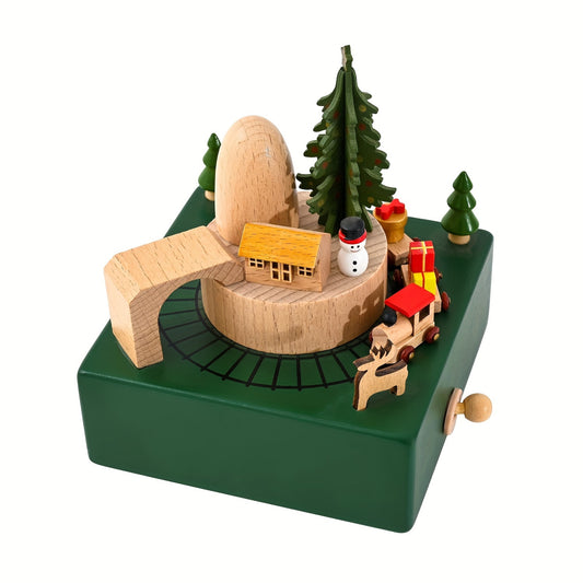 Timeless, Classic Wooden Train Music Box - Rotating Christmas Tree Design, Perfect Holiday Gift for Home Decor