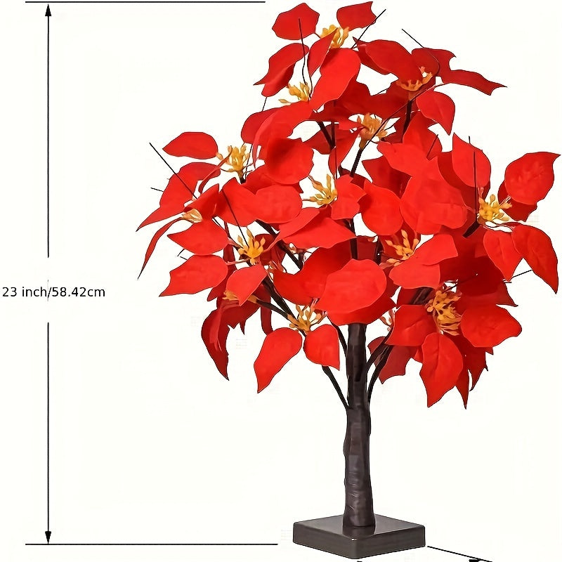 1pc Christmas LED Simulated Red Flower Tree Light - Battery Powered - For Holiday Party & Room Decoration - Perfect Gift for Christmas & Thanksgiving