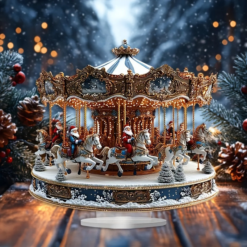 Bohemian Santa Claus Acrylic Carousel Music Box - Perfect Christmas Gift for Home & Office Decor, Multi-Functional Desktop Display