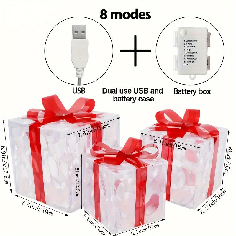 1PC Three sets of Christmas luminous and exquisite decorative lights, detachable gift box and lighting fixture (battery\u002FUSB dual-purpose)