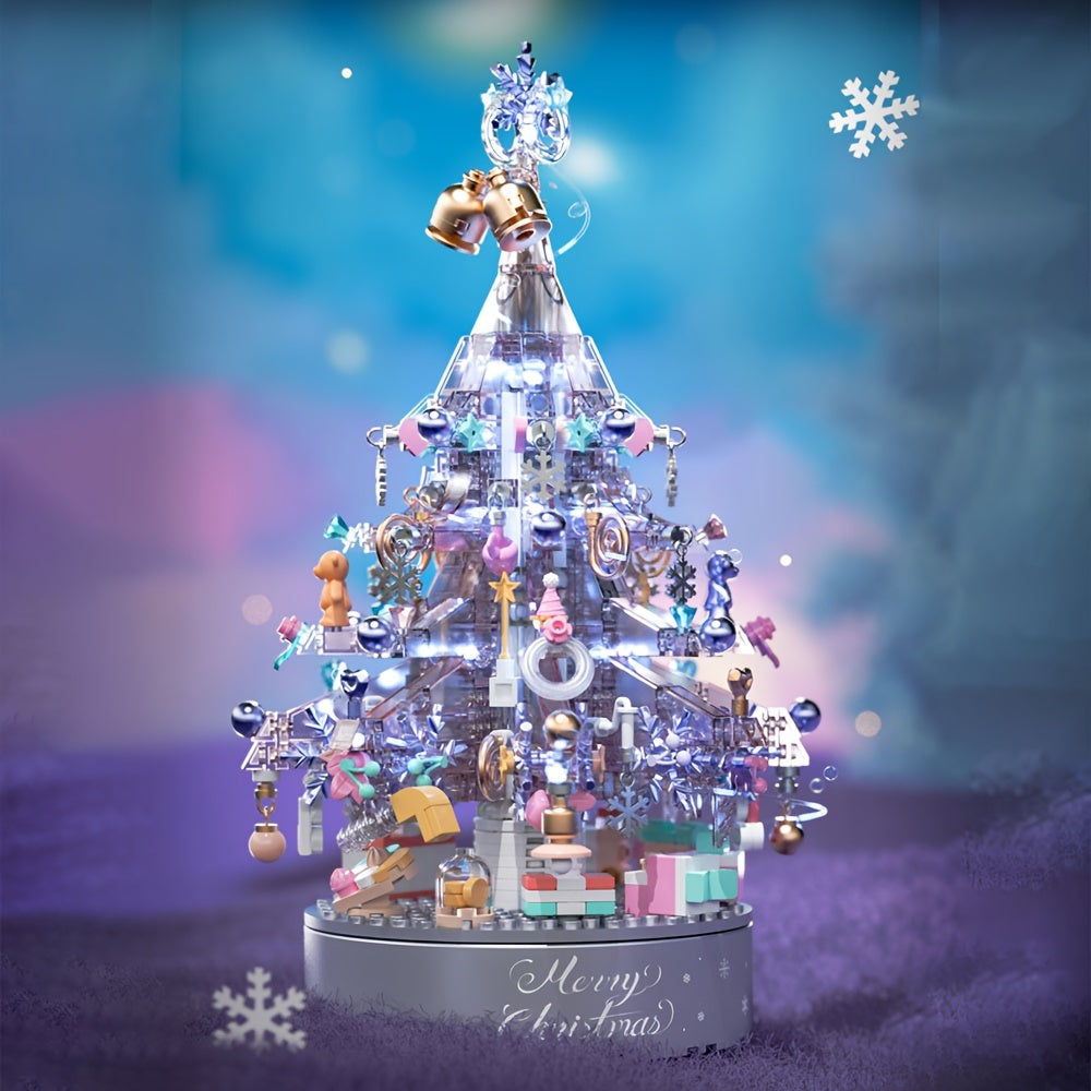 Purple Christmas Tree Music Box Building Blocks With Light And Gift Bag ToysGifts For Adult Home Decoration