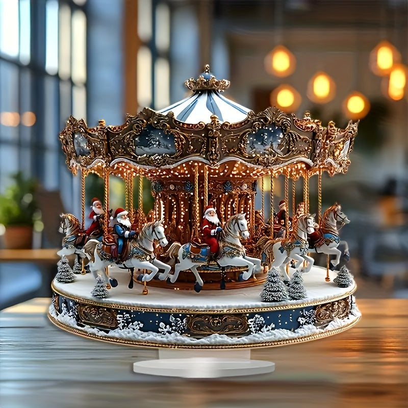 Boho Chic Santa Claus Acrylic Carousel Music Box - Perfect Christmas Gift for Home & Office Decor, Best for Christmas