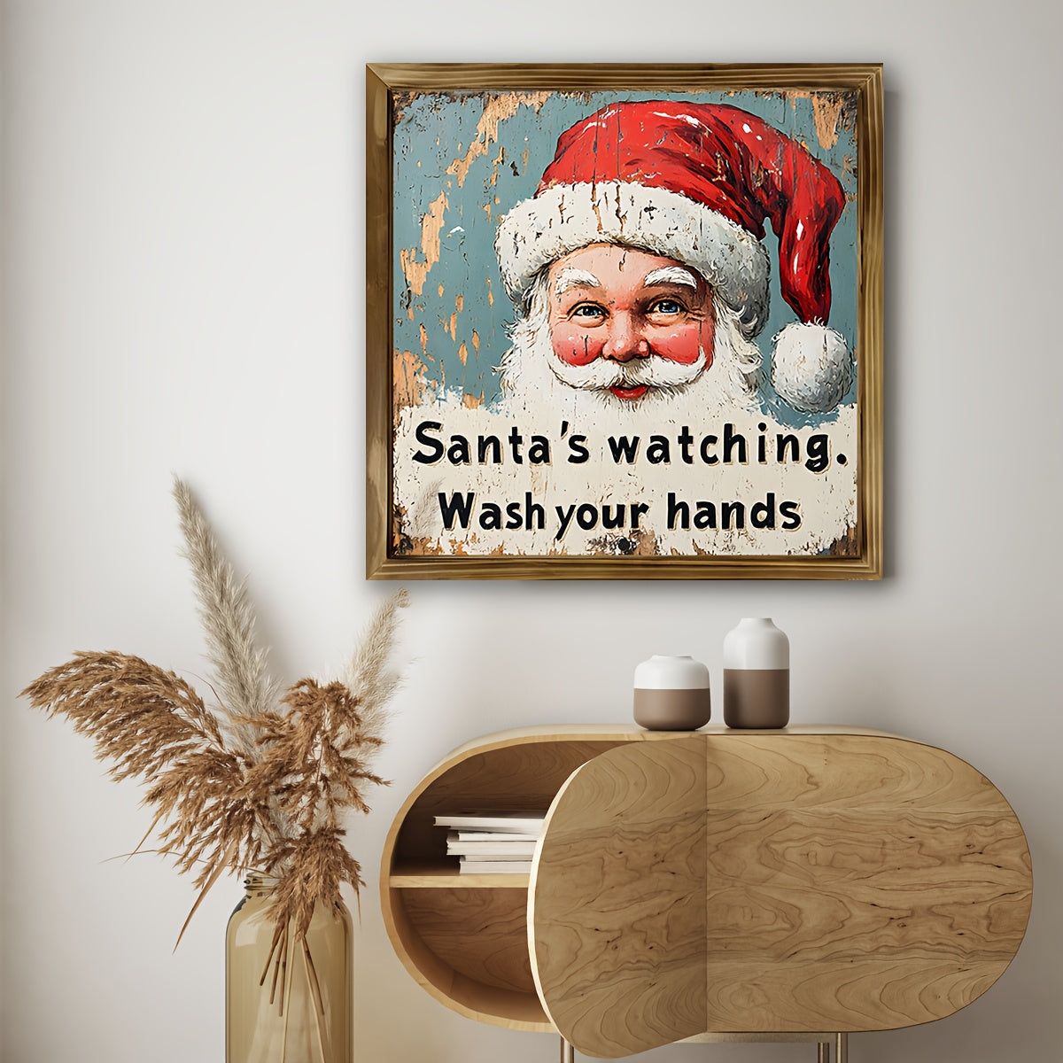 Charming Rustic Santa Woodcut Sign - Perfect for Home & Bathroom Decor, Ideal Christmas Wall Art, Christmas Decor