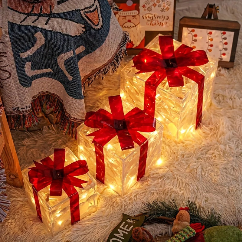 1PC Three sets of Christmas luminous and exquisite decorative lights, detachable gift box and lighting fixture (battery\u002FUSB dual-purpose)