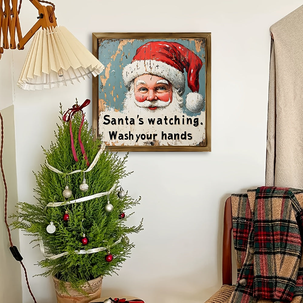 Charming Rustic Santa Woodcut Sign - Perfect for Home & Bathroom Decor, Ideal Christmas Wall Art, Christmas Decor