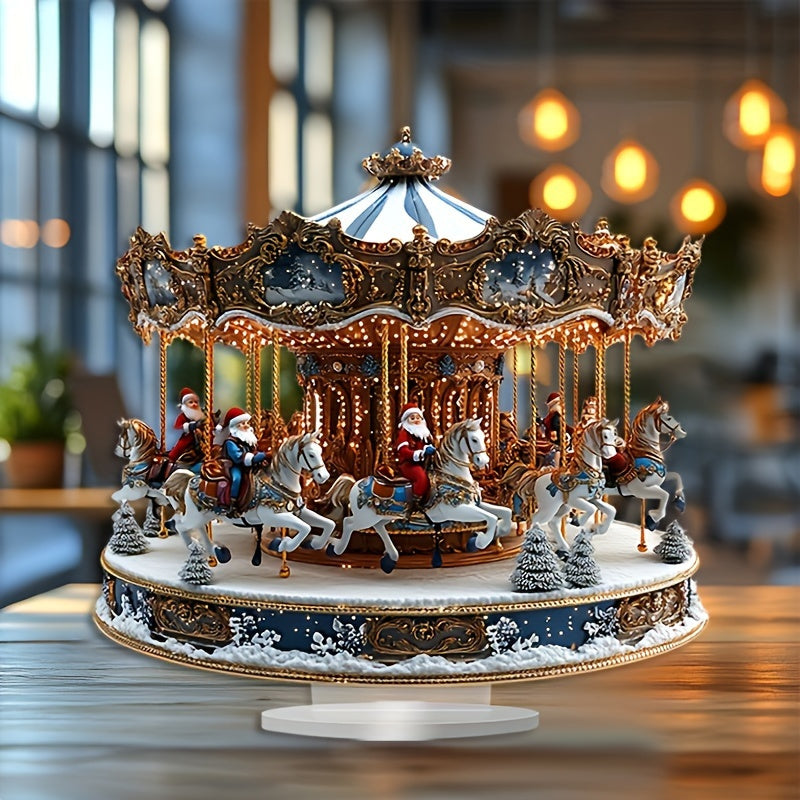 Santa Claus Bohemian Acrylic Carousel Music Box - Perfect Christmas Gift for Home & Office, Ideal Desktop Decor