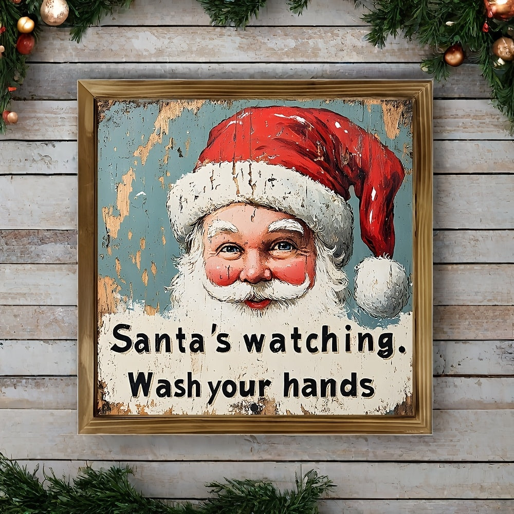 Charming Rustic Santa Woodcut Sign - Perfect for Home & Bathroom Decor, Ideal Christmas Wall Art, Christmas Decor