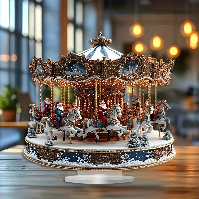 Bohemian Santa Claus Acrylic Carousel Music Box - Perfect Christmas Gift for Home & Office Decor, Multi-Functional Desktop Display